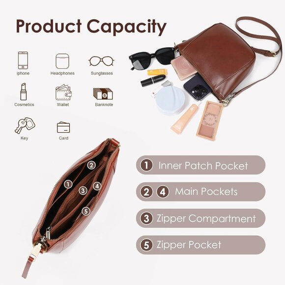 Genuine Leather Crossbody Bag Small Capacity Womens Travel Purse - Picture 5 of 6